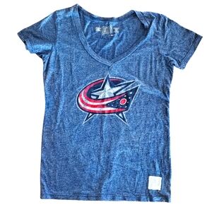 Retro Brand‎ Columbus Blue Jackets T-Shirt Women's Size Large Blue CBJ Logo NHL